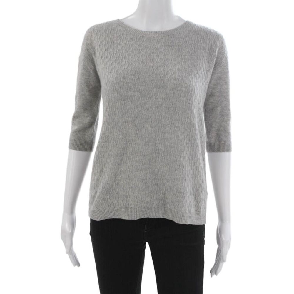 Kinross Cashmere Womens Pullover Sweater Gray Boat Neck 3/4 Sleeve Size XS